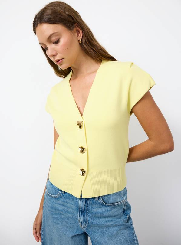 Light Yellow V Neck Cardigan S